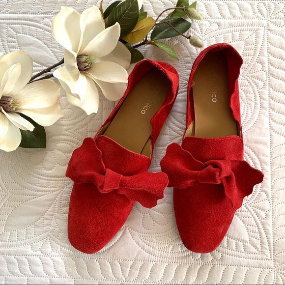 Anthropologie Shoes - Klub Nico Red Suede Bow Tie Geneva Flat Dress Shoe
